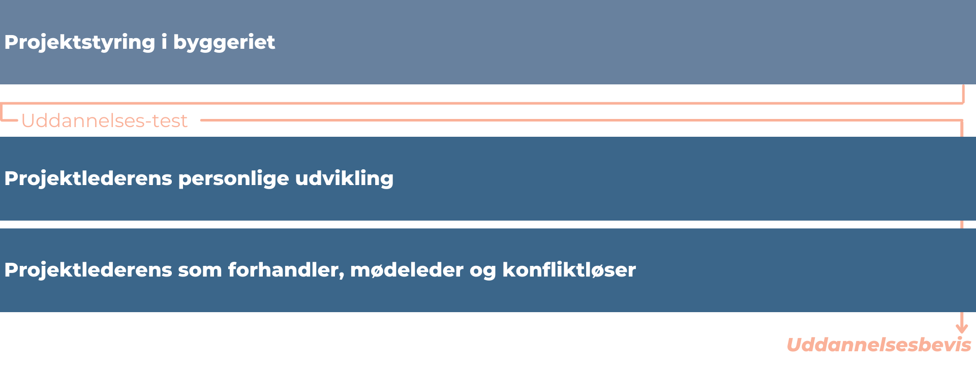 Oversigt over forløbet på Byggeriets projektlederuddannelse med test og bevis