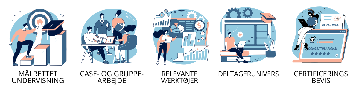 Indholdsoversigt for certificering i category management. Målrettet undervisning, case- og gruppearbejde, relevante værktøjer, deltagerunivers, certificeringsbevis